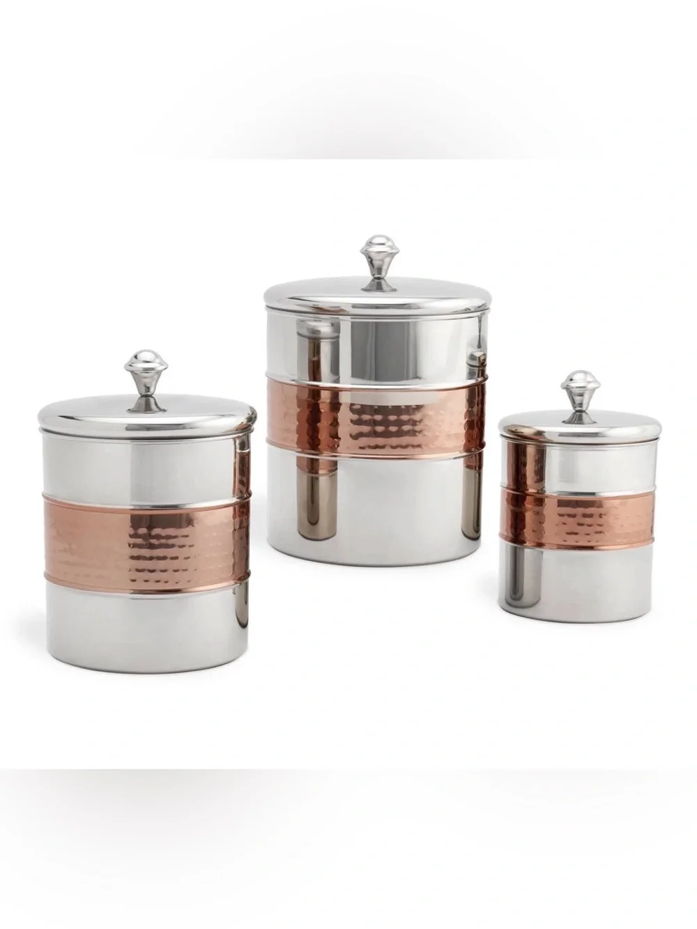 New Stainless Steel Canister Set with Copper Accent - 3 Piece